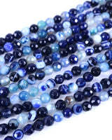 4mm · Faceted · Dark Blue Striped Agate · Round Beads · 15" full strand