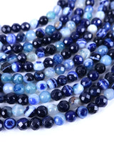4mm · Faceted · Dark Blue Striped Agate · Round Beads · 15" full strand