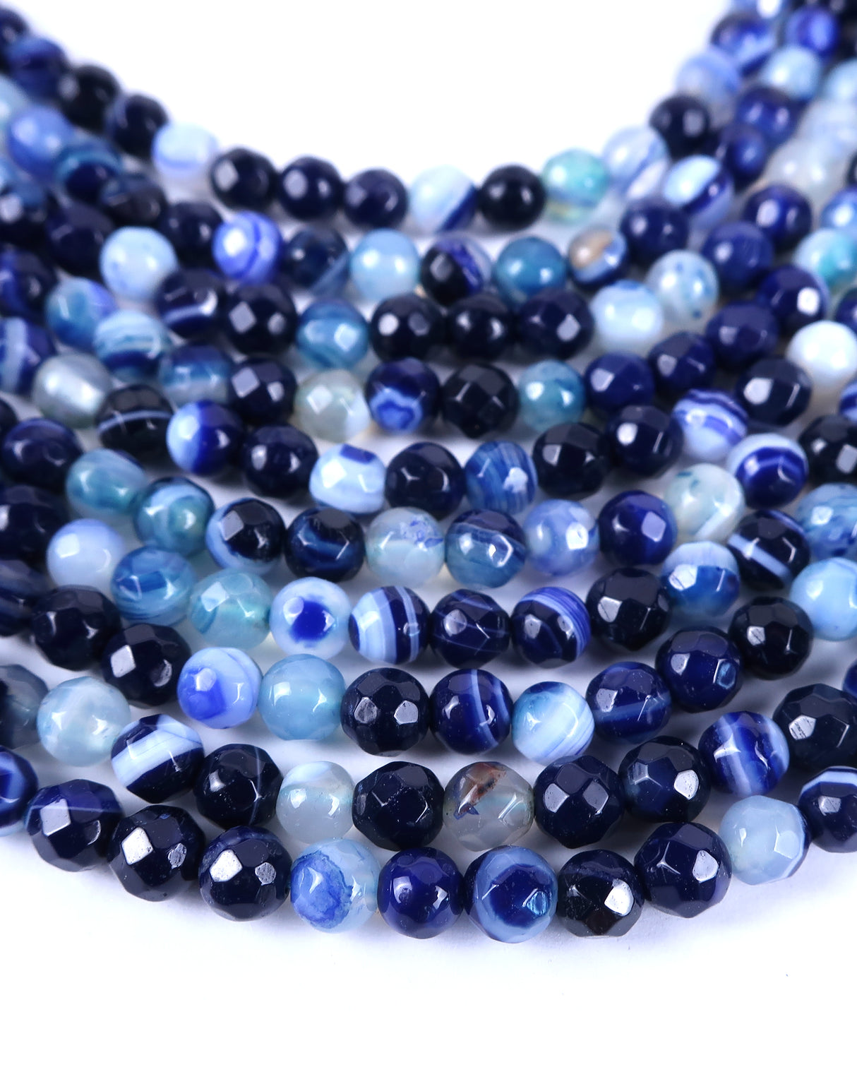 4mm · Faceted · Dark Blue Striped Agate · Round Beads · 15" full strand