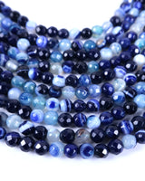 4mm · Faceted · Dark Blue Striped Agate · Round Beads · 15" full strand