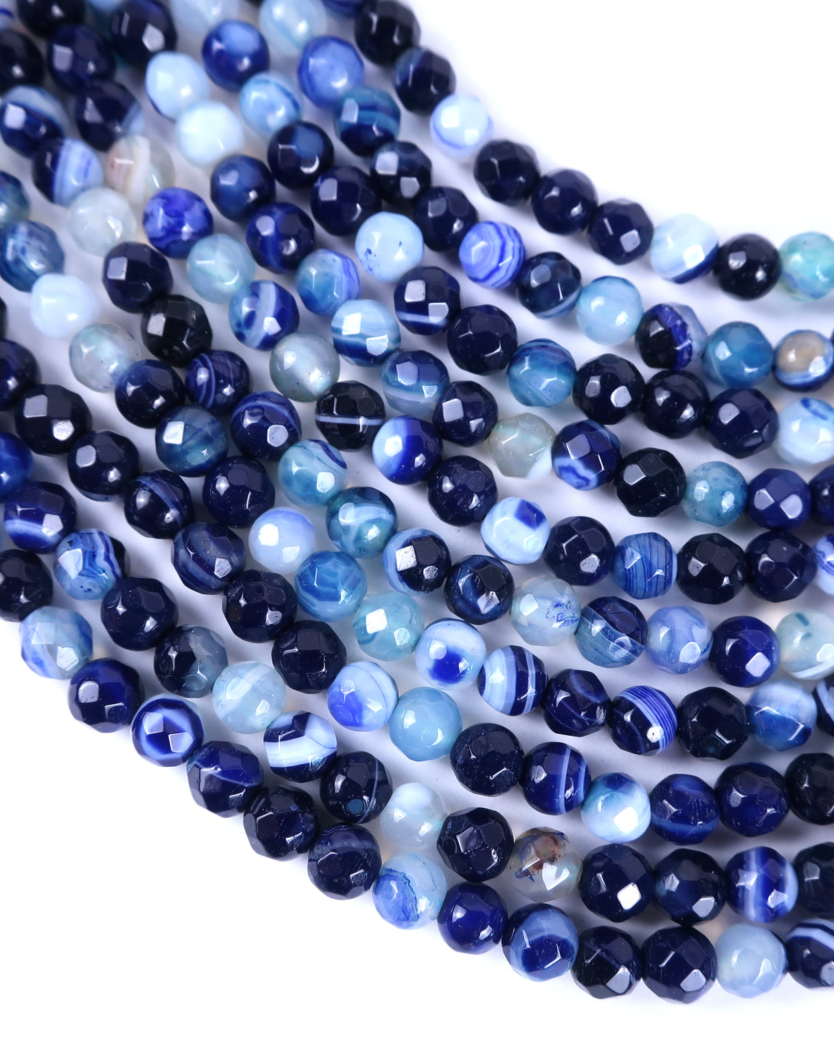 4mm · Faceted · Dark Blue Striped Agate · Round Beads · 15" full strand