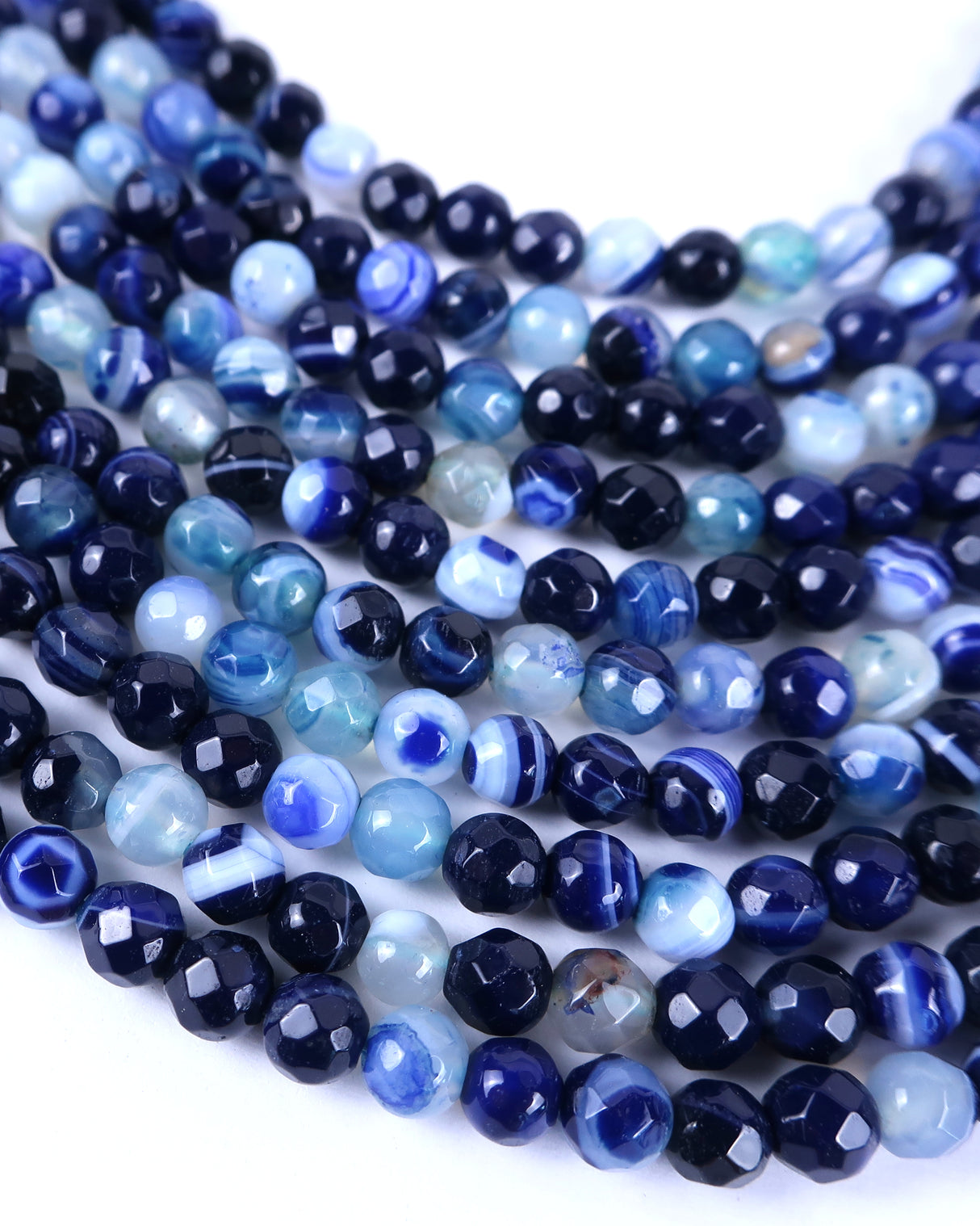 4mm · Faceted · Dark Blue Striped Agate · Round Beads · 15" full strand