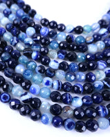 4mm · Faceted · Dark Blue Striped Agate · Round Beads · 15" full strand