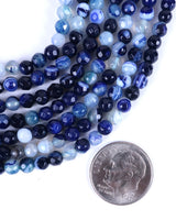 4mm · Faceted · Dark Blue Striped Agate · Round Beads · 15" full strand