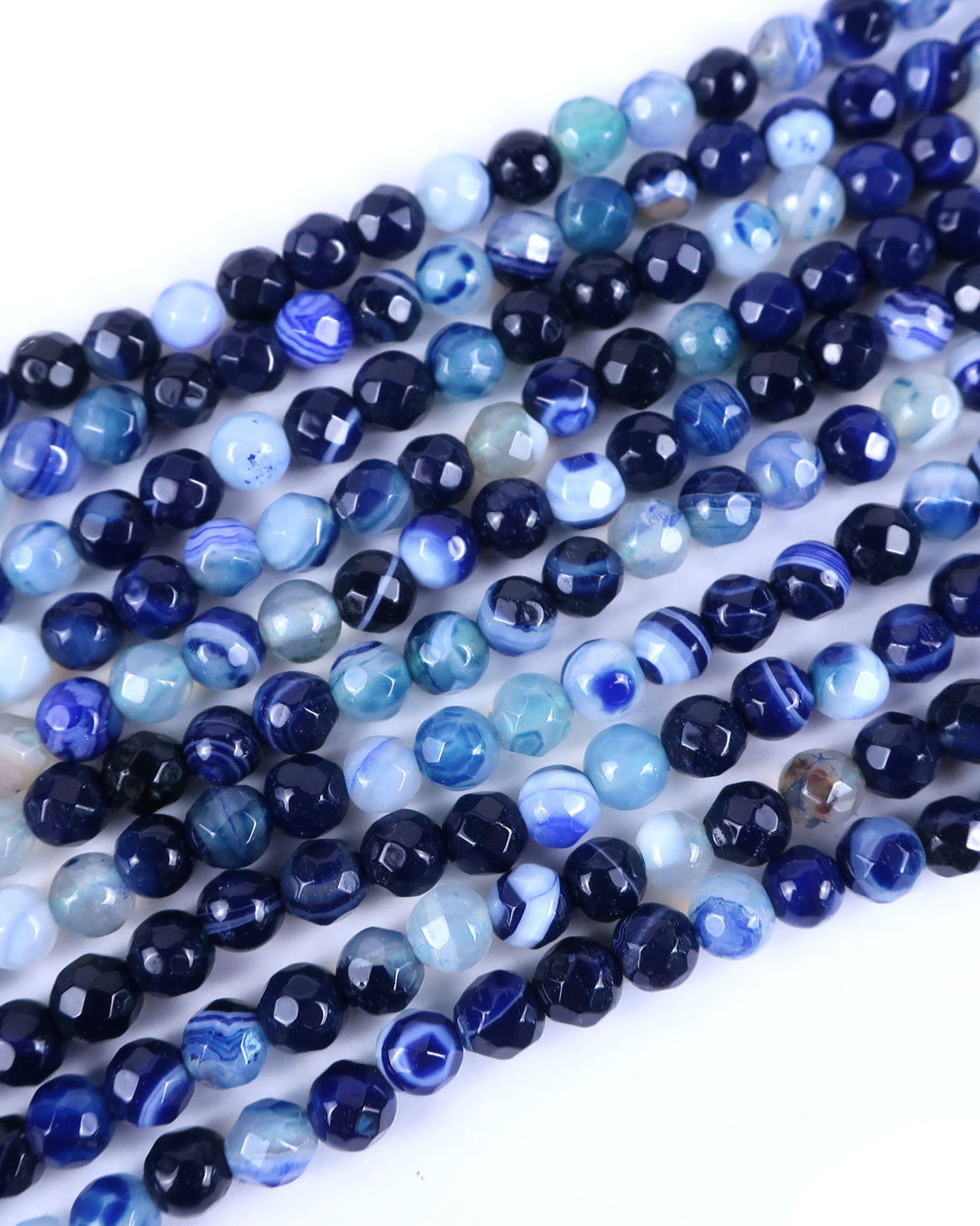 4mm · Faceted · Dark Blue Striped Agate · Round Beads · 15" full strand