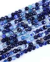 4mm · Faceted · Dark Blue Striped Agate · Round Beads · 15" full strand