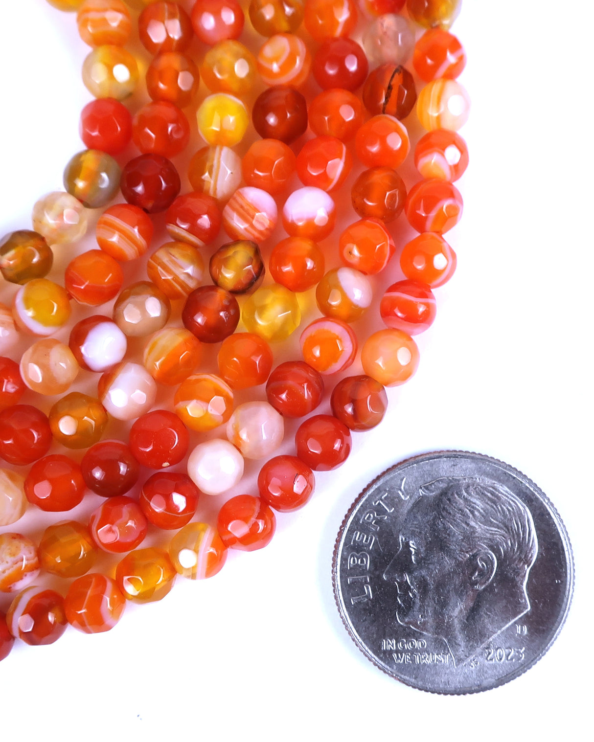 4mm · Faceted · Orange Striped Agate · Round Beads · 15" full strand