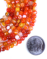 4mm · Faceted · Orange Striped Agate · Round Beads · 15" full strand