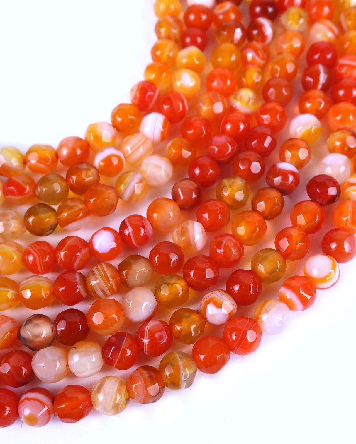 4mm · Faceted · Orange Striped Agate · Round Beads · 15" full strand