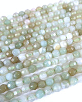 4mm · Faceted · Pale Green Stiped Agate · Round Beads · 15" full strand