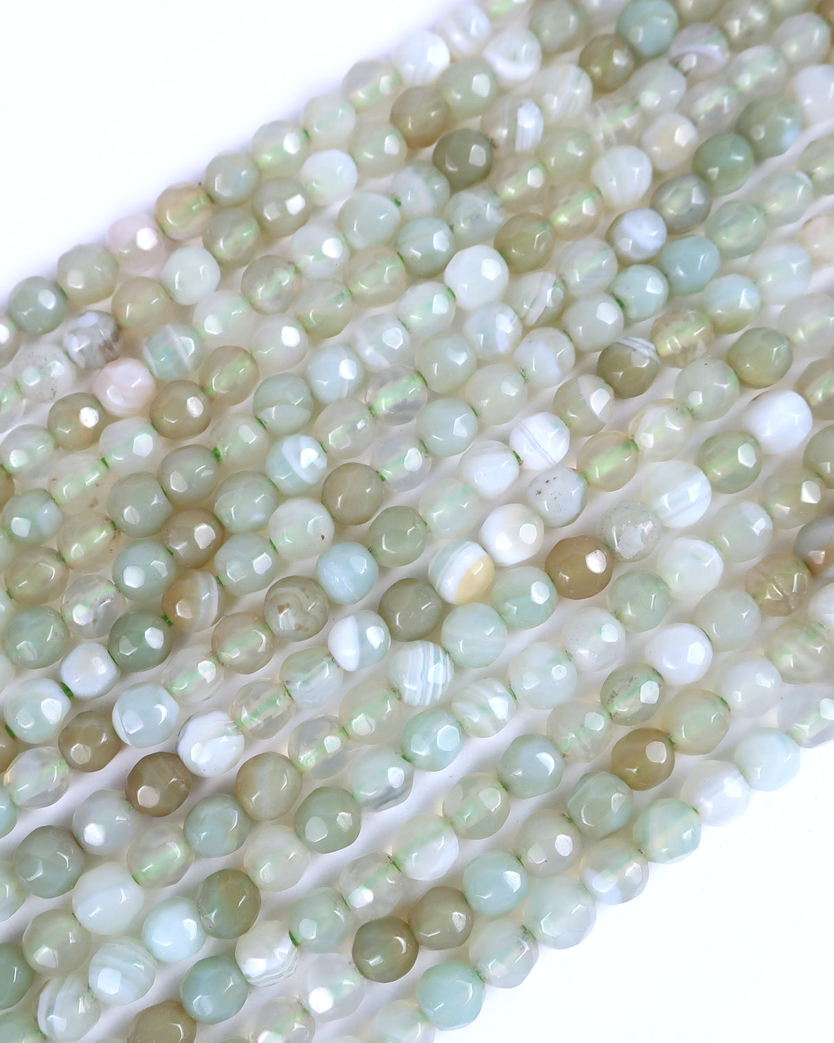 4mm · Faceted · Pale Green Stiped Agate · Round Beads · 15" full strand