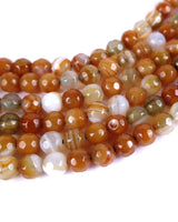 4mm · Faceted · Caramel Striped Agate · Round Beads · 15" full strand