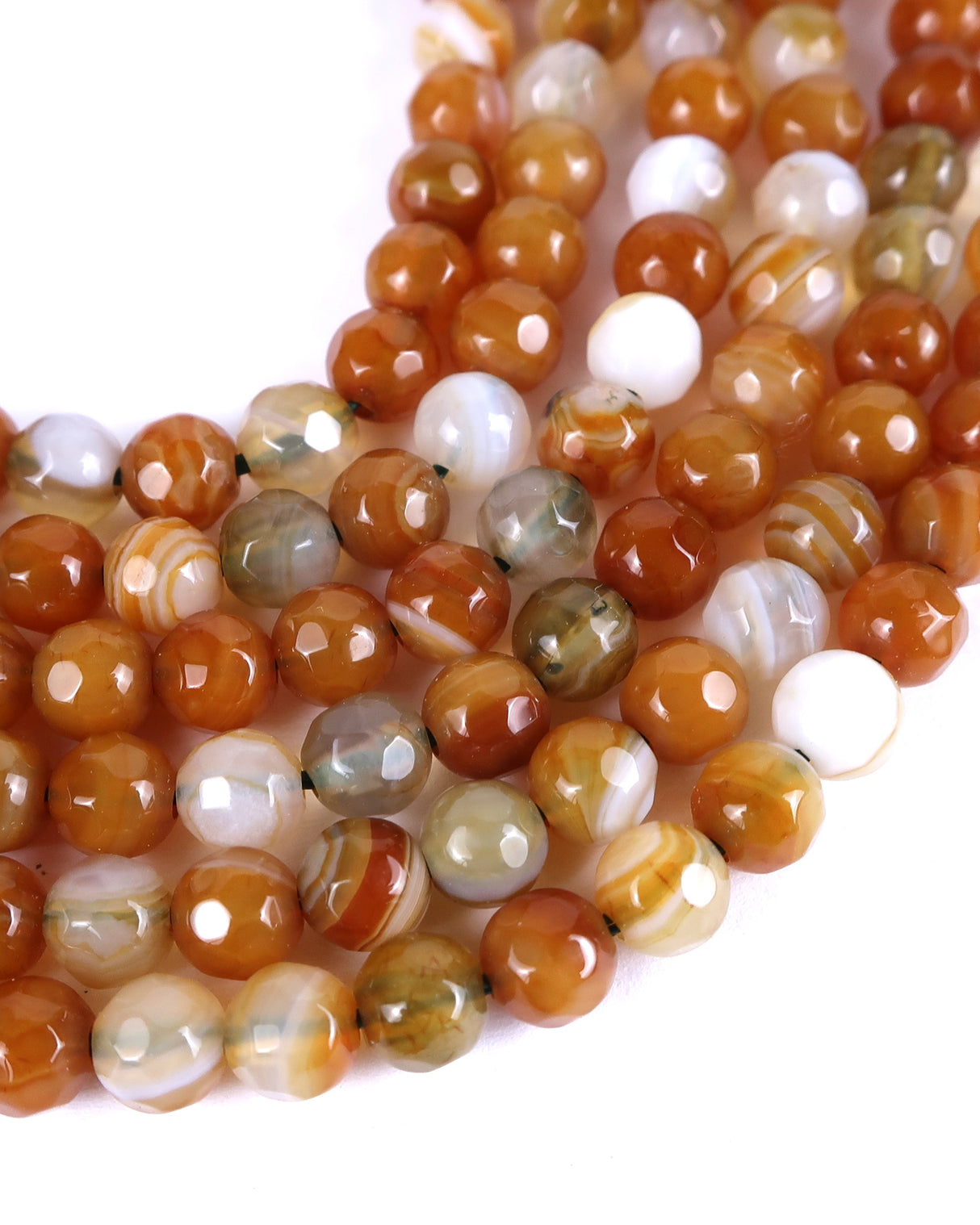 4mm · Faceted · Caramel Striped Agate · Round Beads · 15" full strand