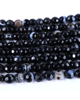 4mm · Faceted · Black Striped Agate · Round Beads · 15" full strand
