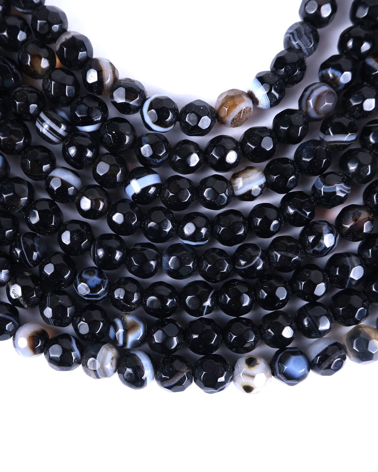 4mm · Faceted · Black Striped Agate · Round Beads · 15" full strand