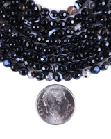 4mm · Faceted · Black Striped Agate · Round Beads · 15" full strand