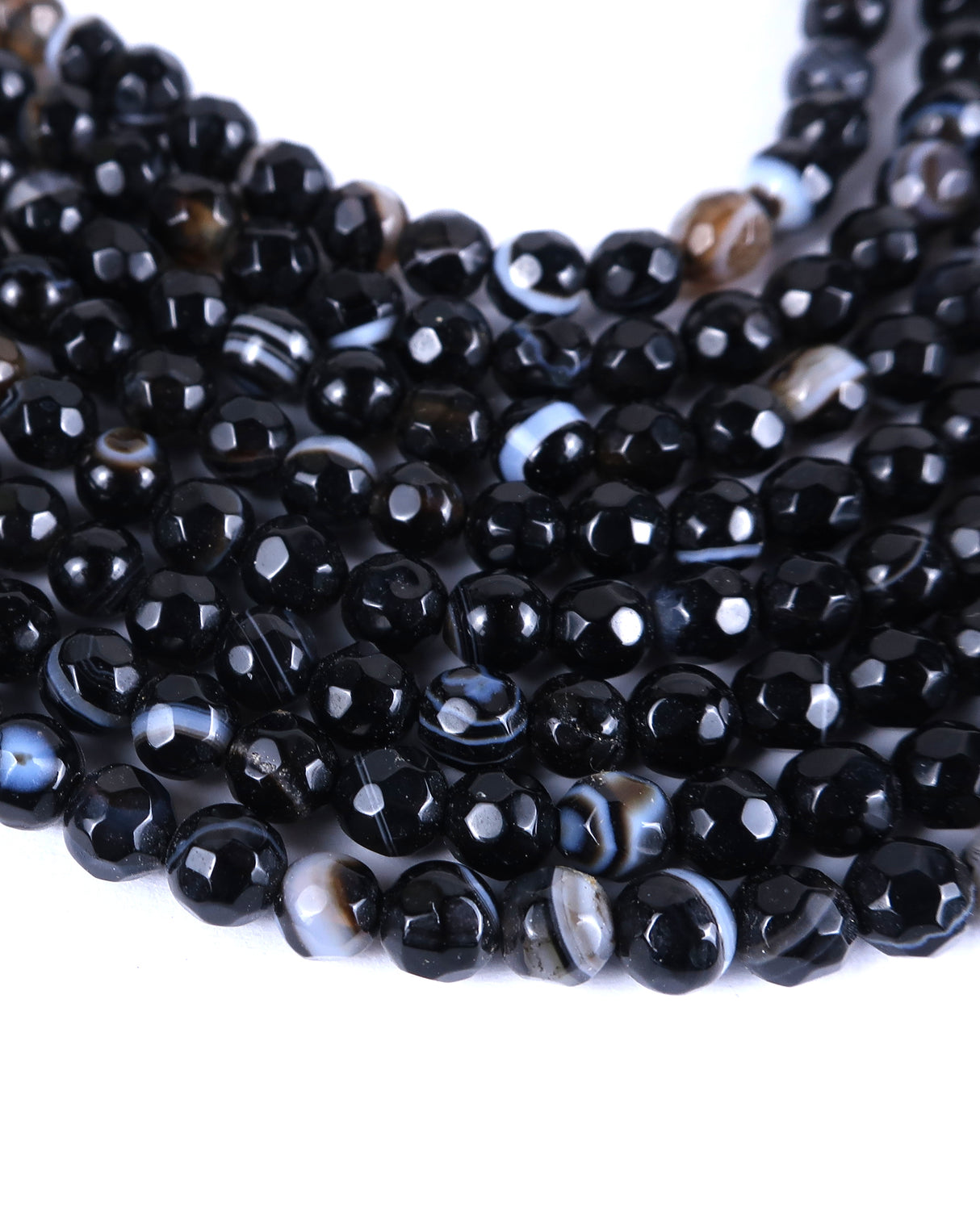 4mm · Faceted · Black Striped Agate · Round Beads · 15" full strand