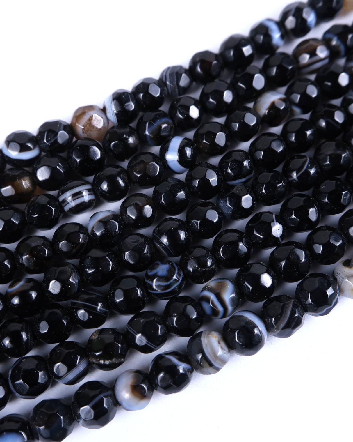 4mm · Faceted · Black Striped Agate · Round Beads · 15" full strand