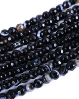 4mm · Faceted · Black Striped Agate · Round Beads · 15" full strand