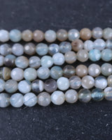 4mm · Faceted · Pale Blue Striped Agate · Round Beads · 15" full strand