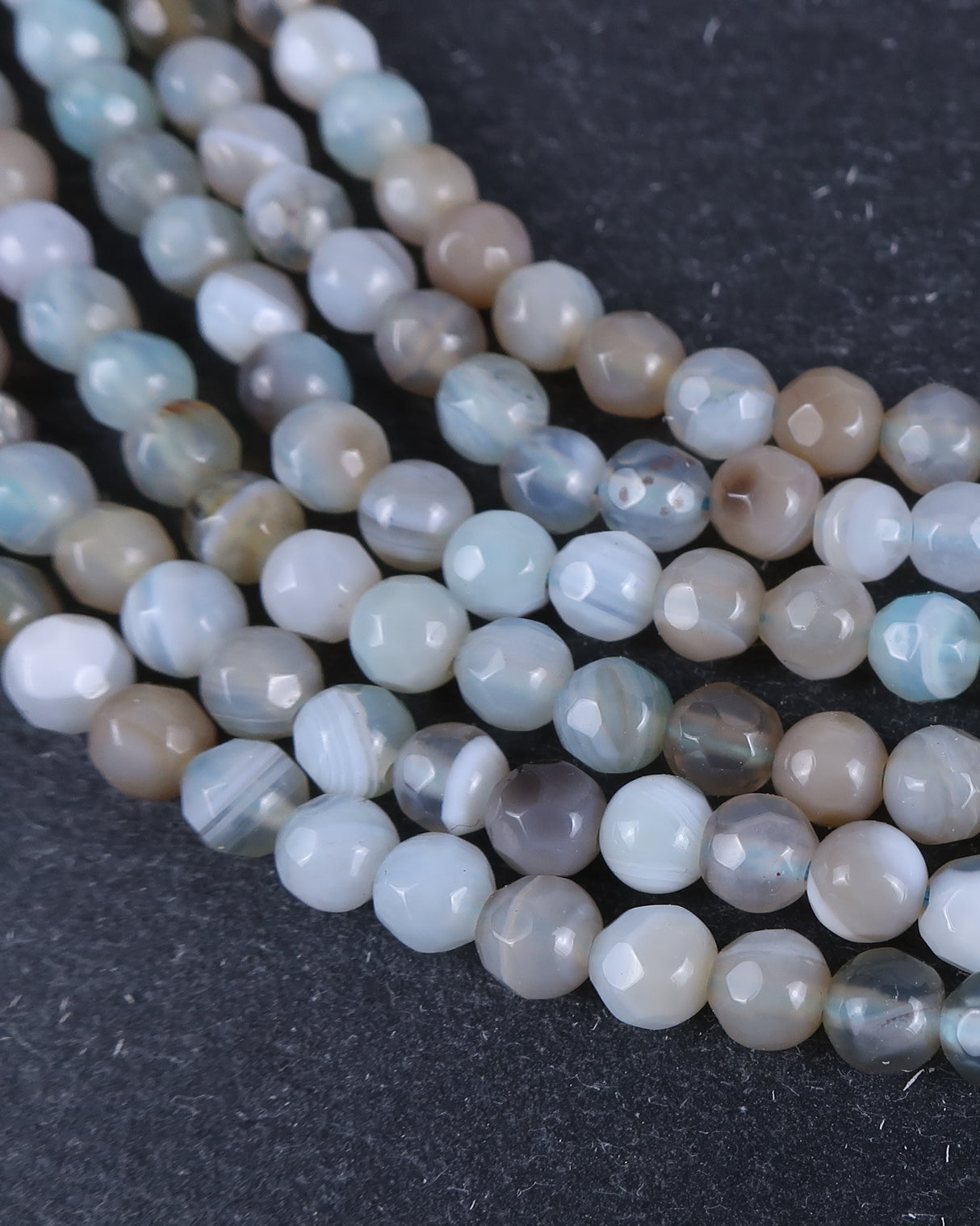 4mm · Faceted · Pale Blue Striped Agate · Round Beads · 15" full strand