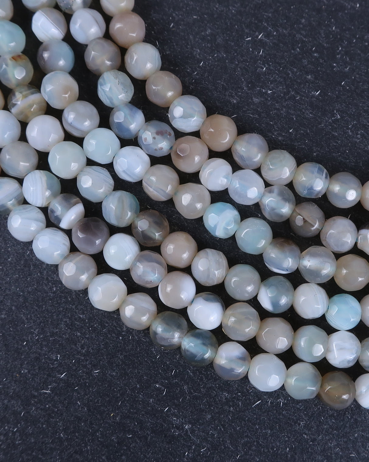 4mm · Faceted · Pale Blue Striped Agate · Round Beads · 15" full strand