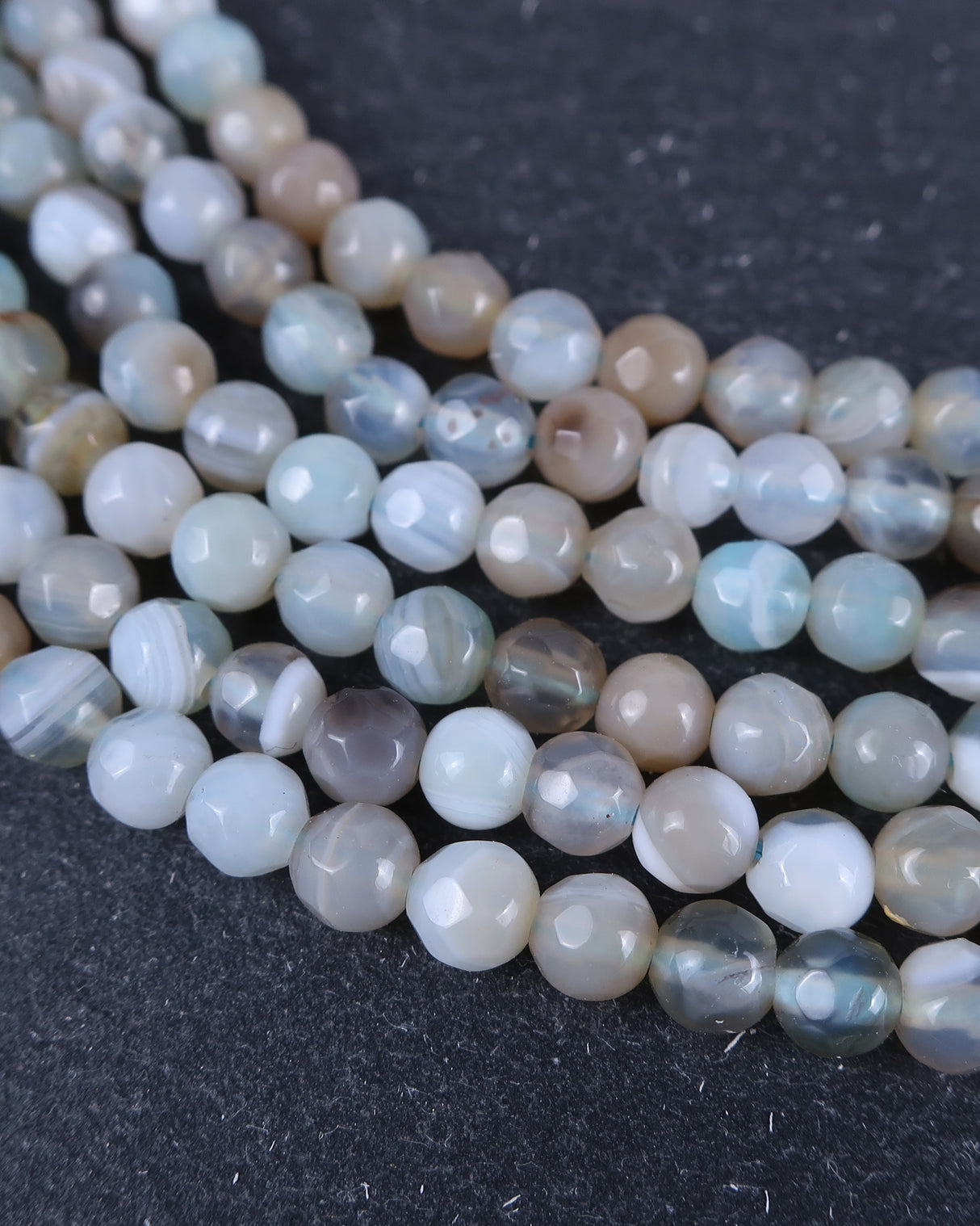 4mm · Faceted · Pale Blue Striped Agate · Round Beads · 15" full strand