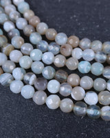 4mm · Faceted · Pale Blue Striped Agate · Round Beads · 15" full strand