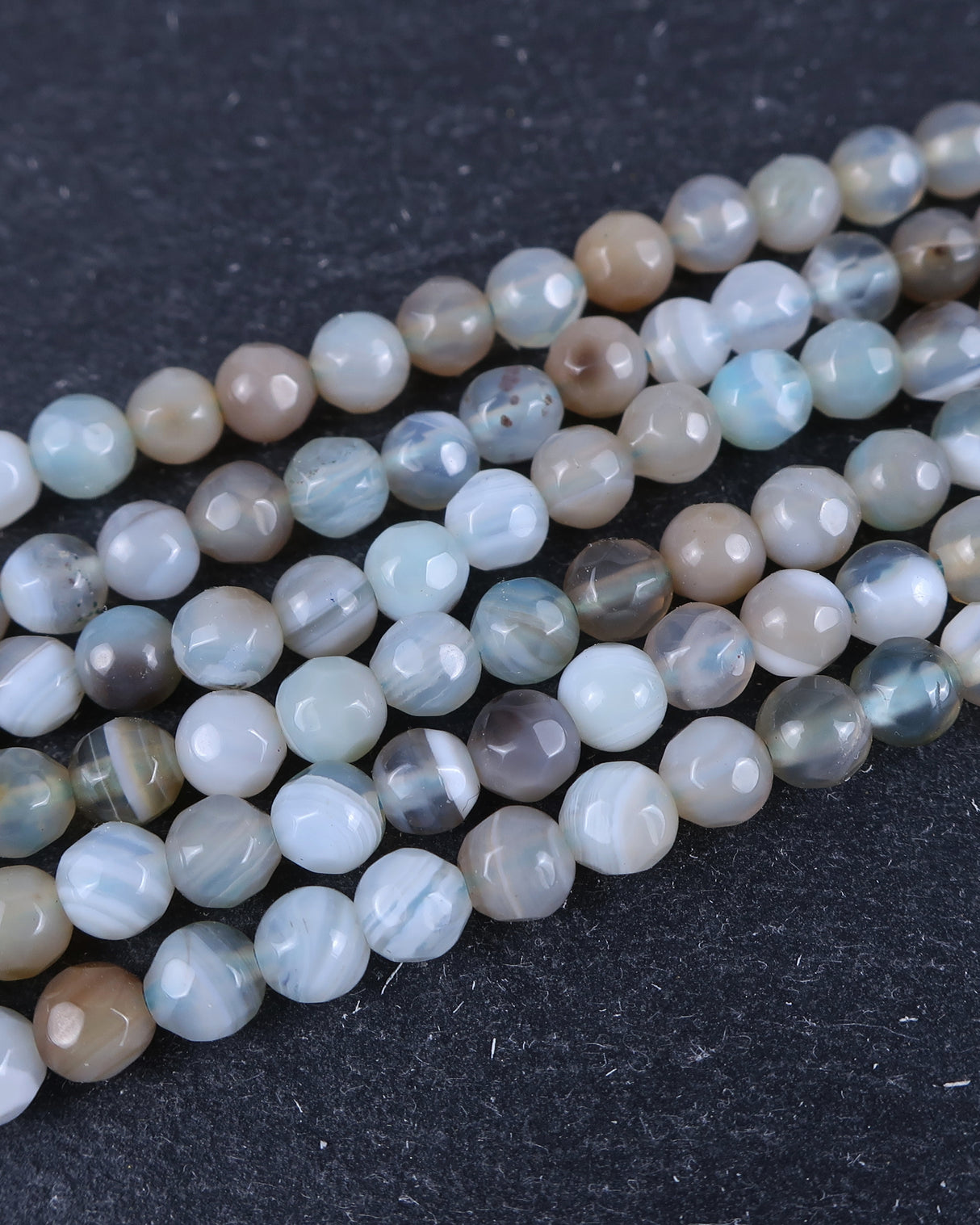 4mm · Faceted · Pale Blue Striped Agate · Round Beads · 15" full strand