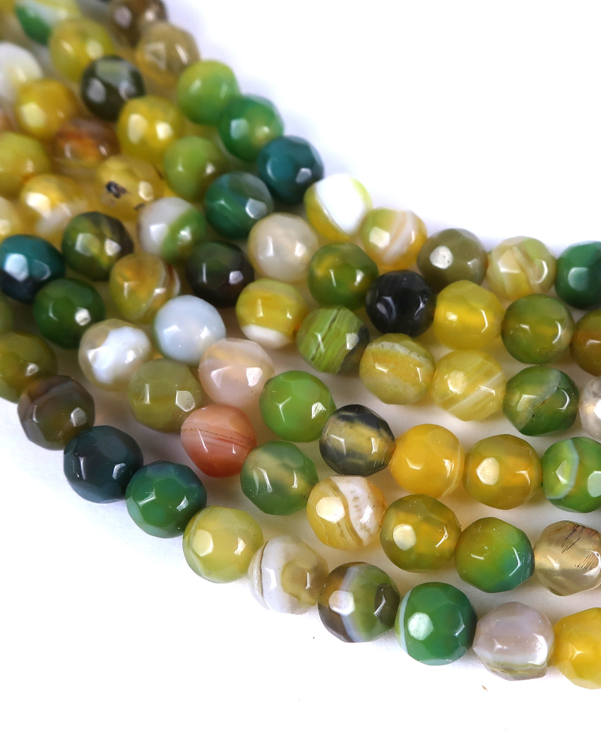 4mm · Faceted · Yellow Green Striped Agate · Round Beads · 15" full strand