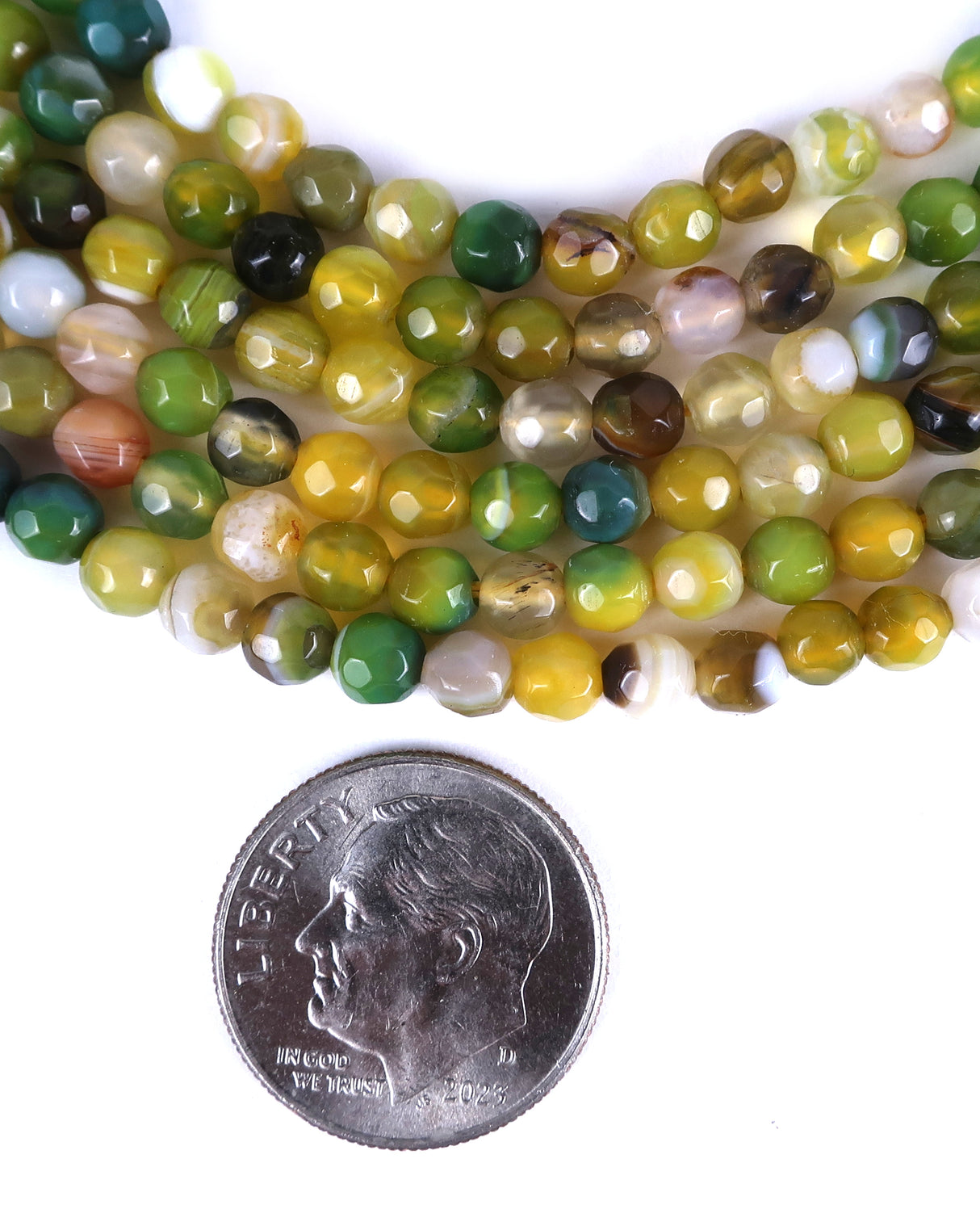 4mm · Faceted · Yellow Green Striped Agate · Round Beads · 15" full strand
