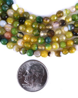4mm · Faceted · Yellow Green Striped Agate · Round Beads · 15" full strand