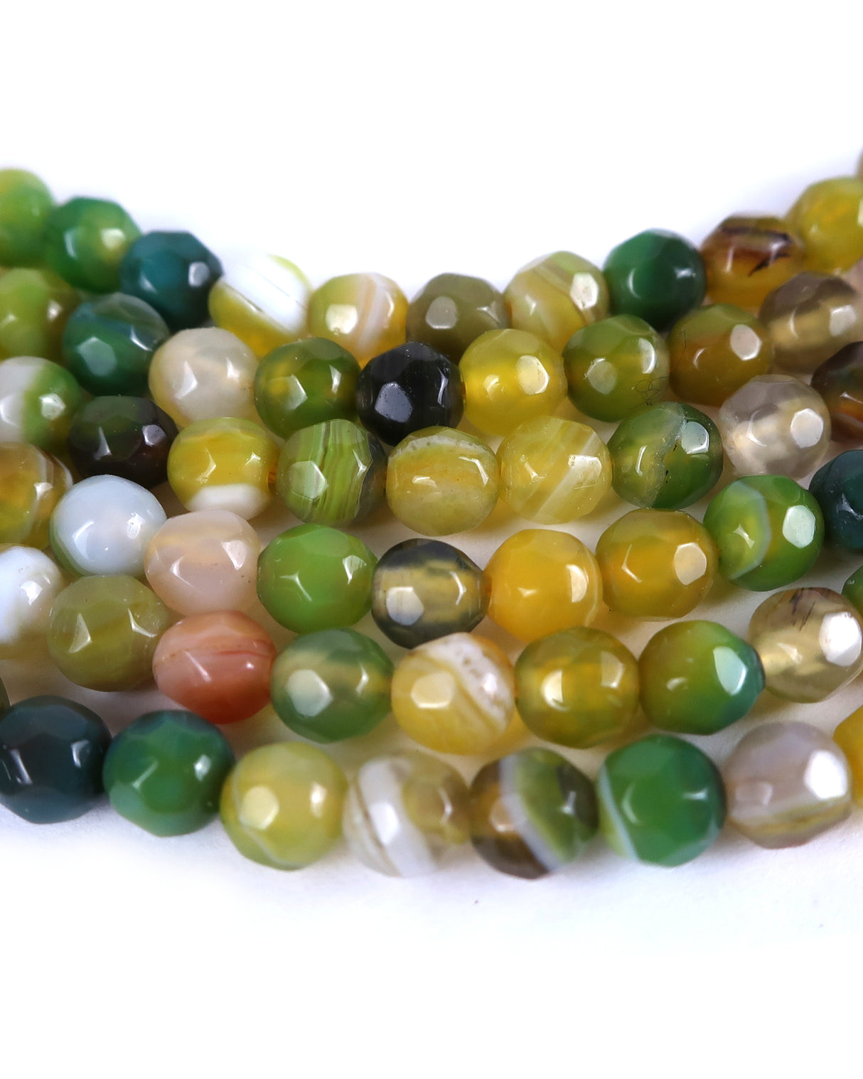 4mm · Faceted · Yellow Green Striped Agate · Round Beads · 15" full strand