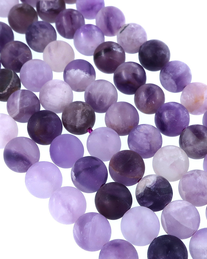 6mm Frosted Chevron Amethyst round beads · 15"