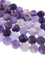 6mm Frosted Chevron Amethyst round beads · 15"