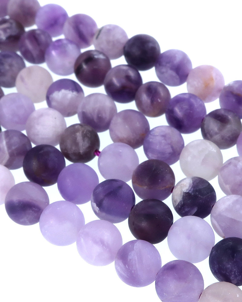 6mm Frosted Chevron Amethyst round beads · 15"