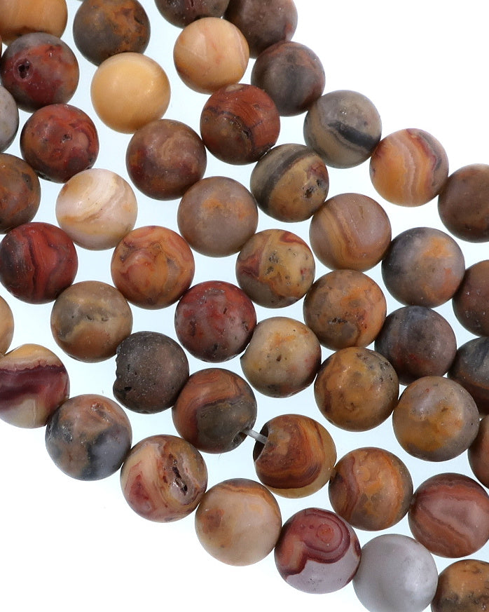 6mm Frosted Crazy Lace Agate round beads · 15"