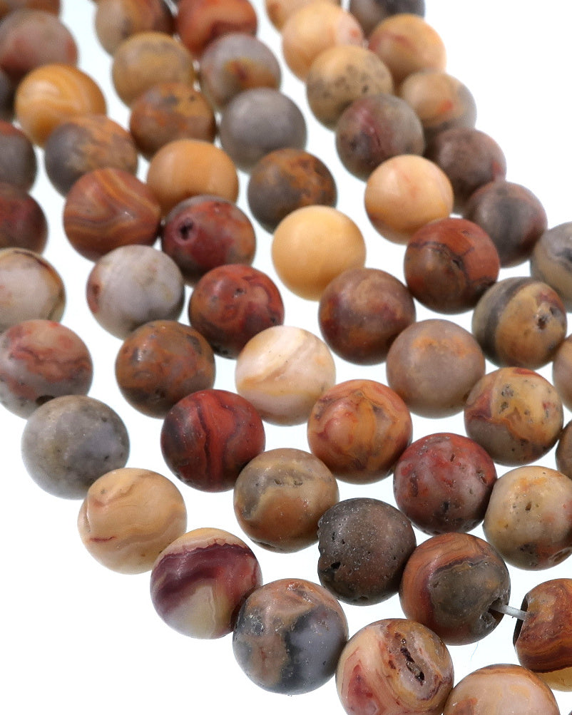 6mm Frosted Crazy Lace Agate round beads · 15"