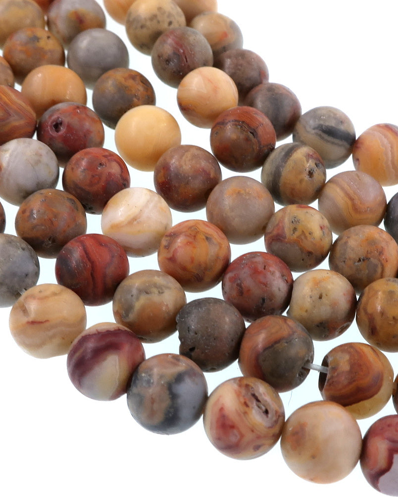 6mm Frosted Crazy Lace Agate round beads · 15"