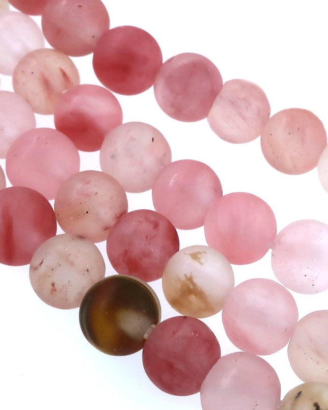 6mm Frosted Watermelon stone round beads · 15"