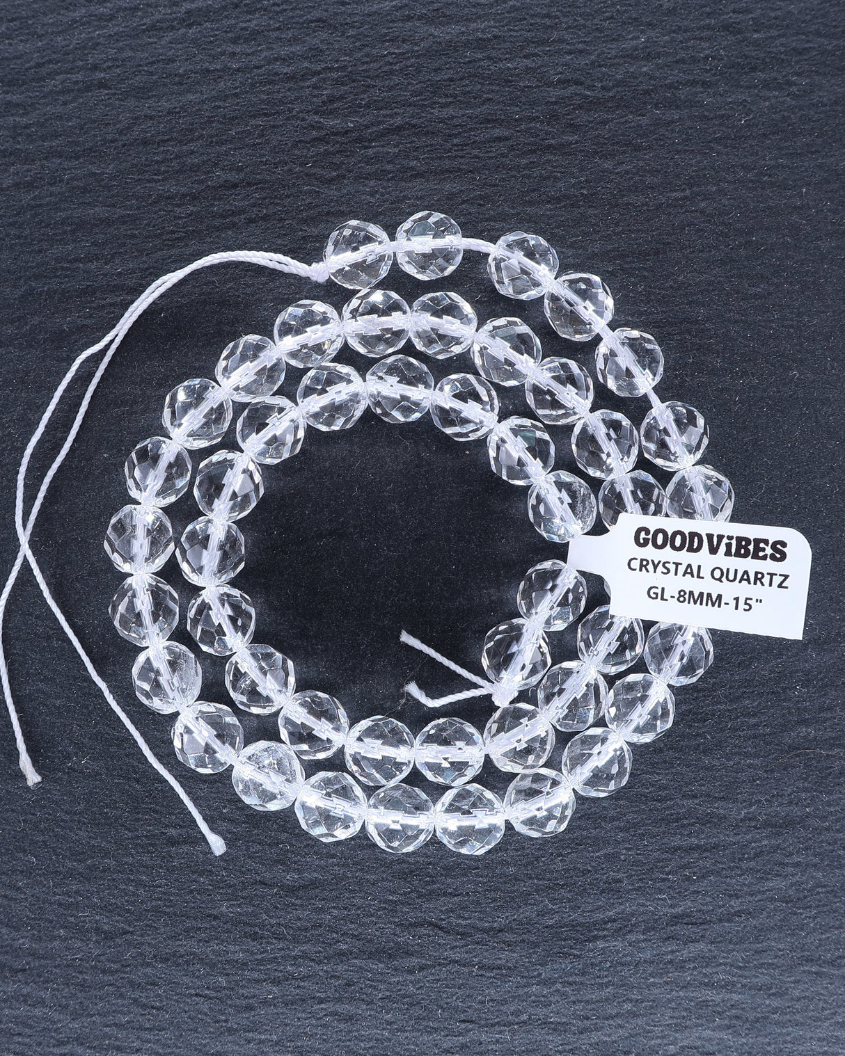 8mm · Faceted · Crystal Quartz · Round Beads · 15" full strand