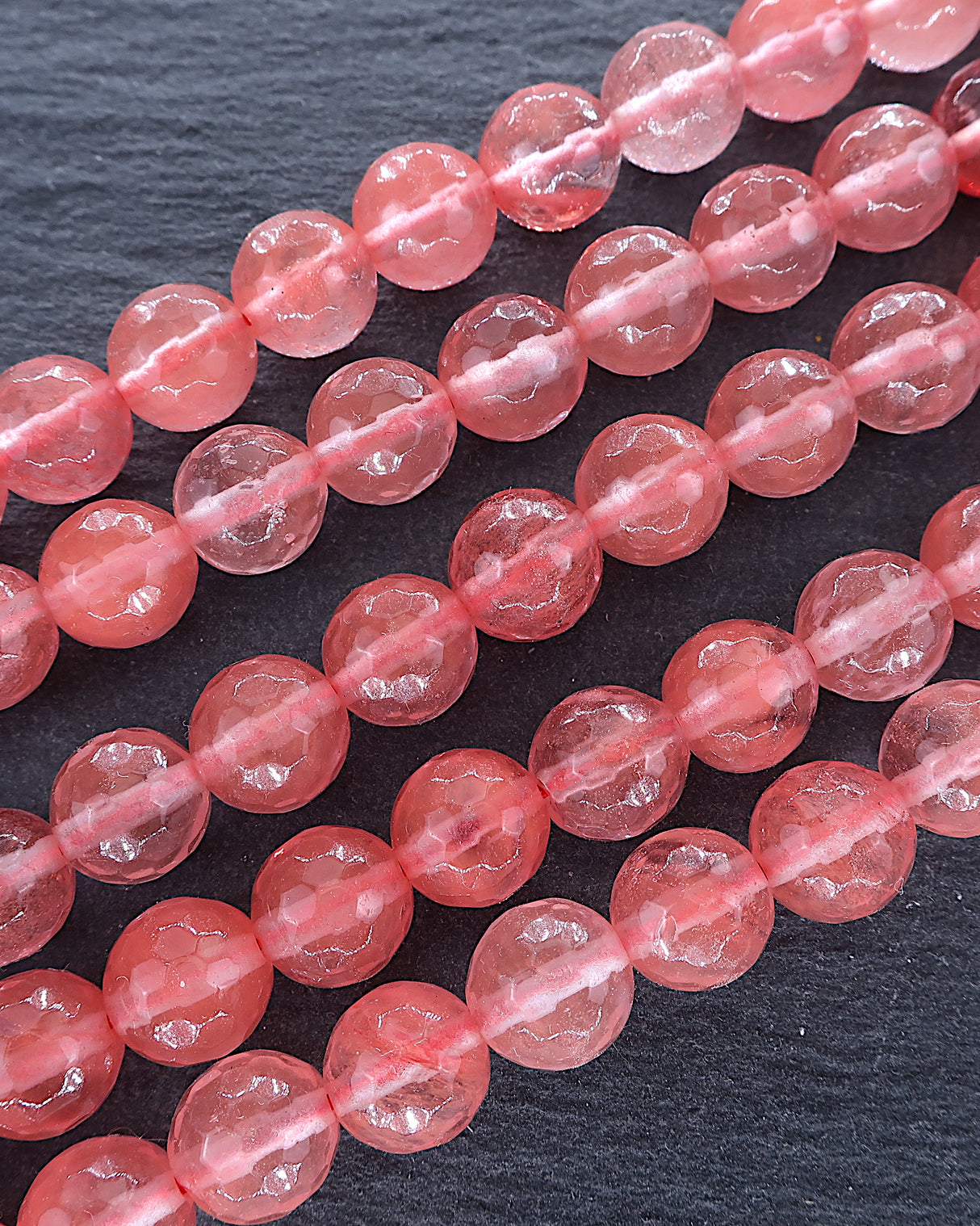 8mm · Faceted · Cherry Quartz · Round Beads · 15" Full Strand