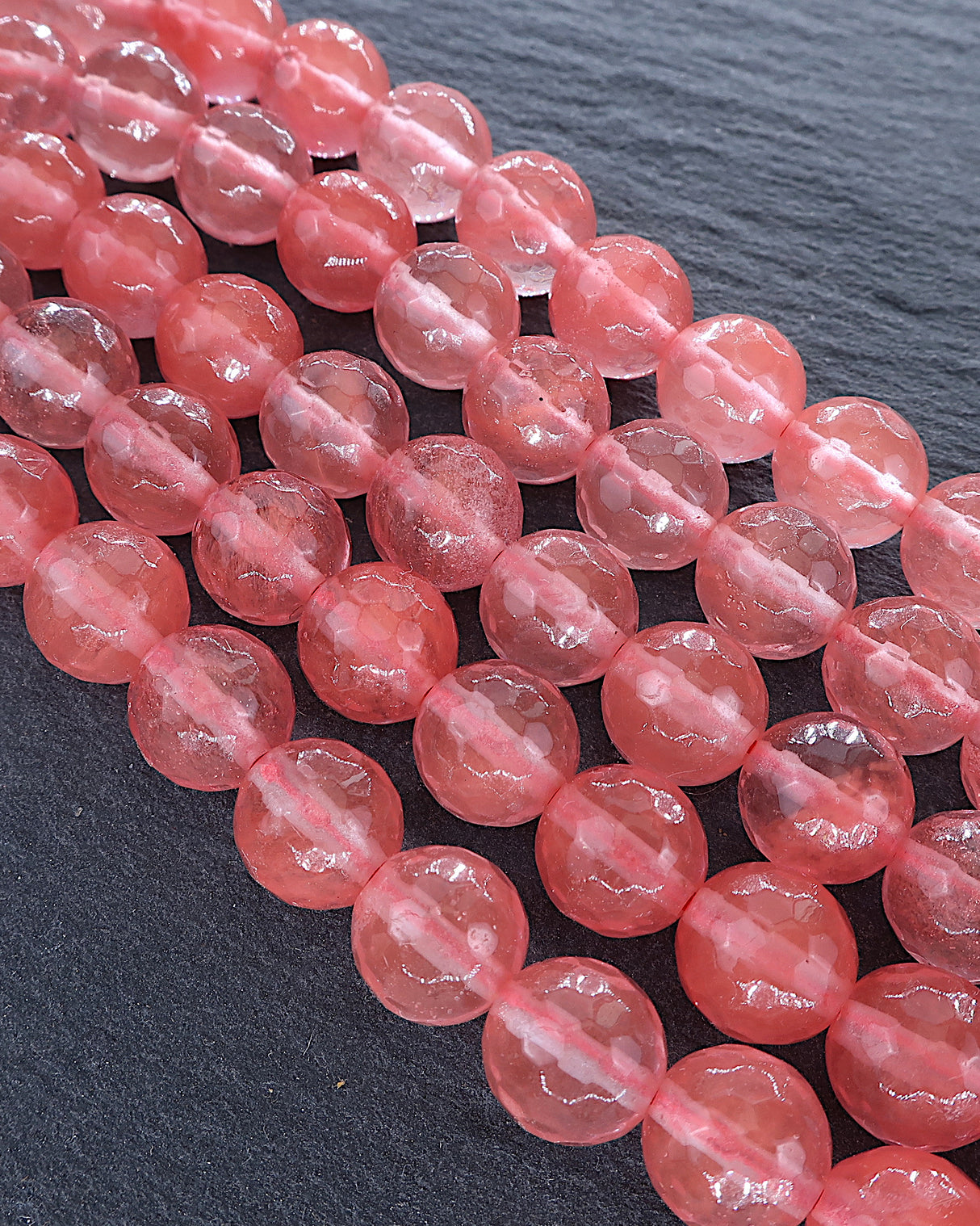 8mm · Faceted · Cherry Quartz · Round Beads · 15" Full Strand