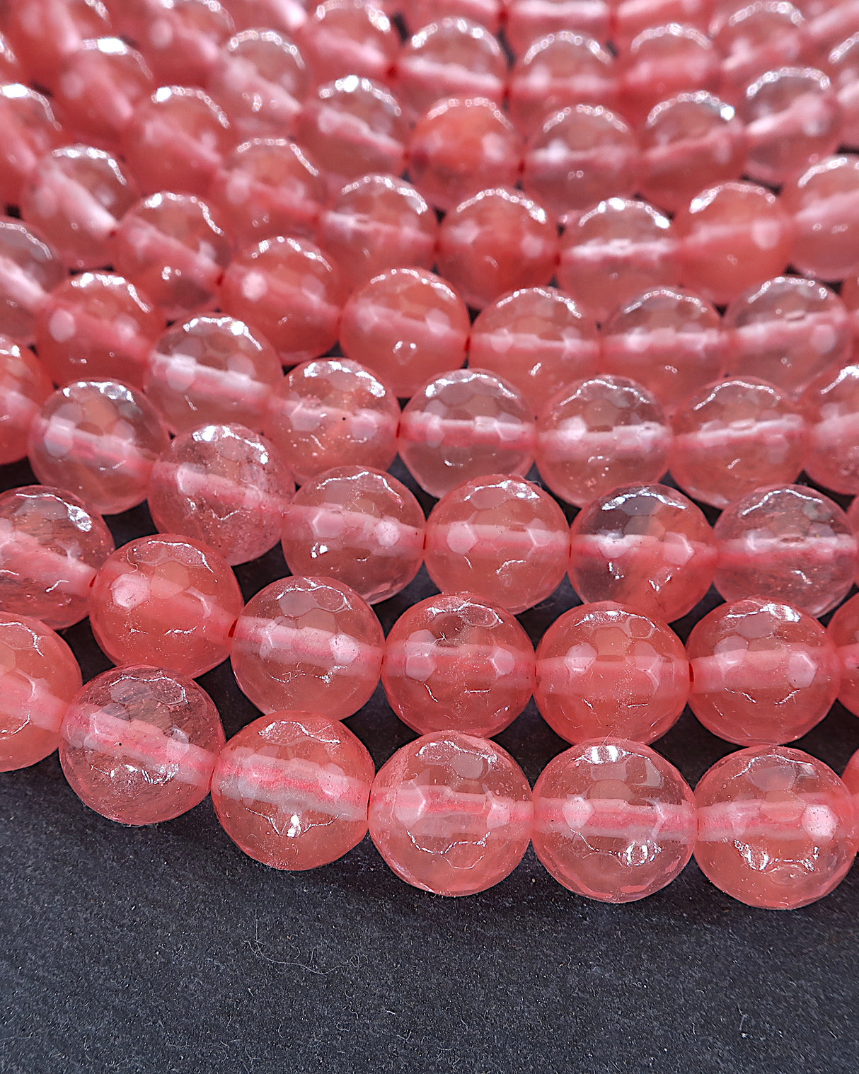 8mm · Faceted · Cherry Quartz · Round Beads · 15" Full Strand