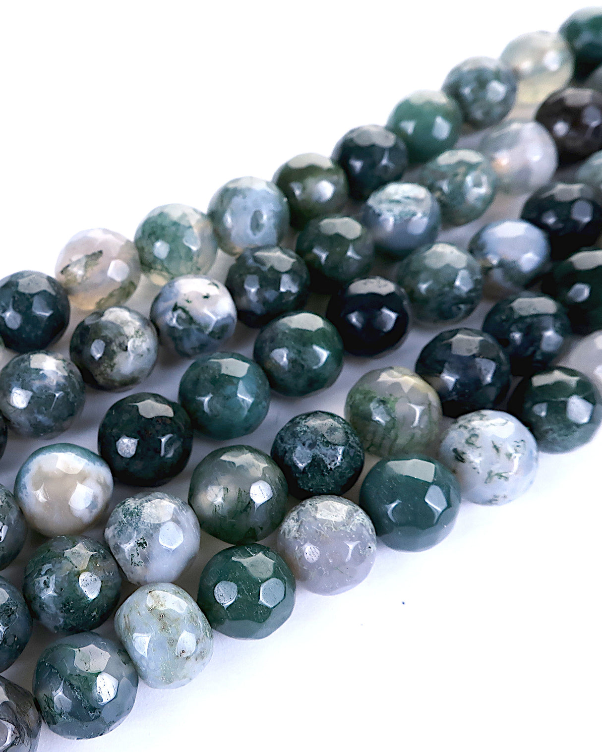 8mm · Faceted · Moss Agate · Round Beads · 15" full strand