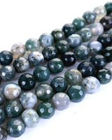 8mm · Faceted · Moss Agate · Round Beads · 15" full strand