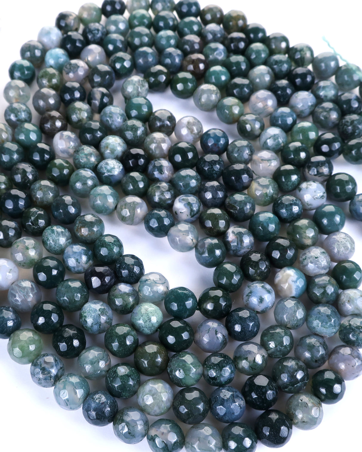 8mm · Faceted · Moss Agate · Round Beads · 15" full strand