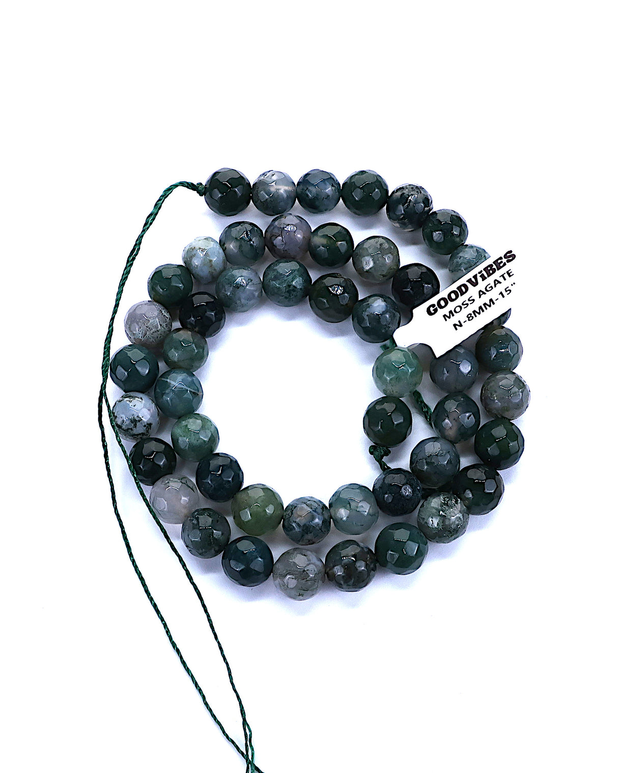 8mm · Faceted · Moss Agate · Round Beads · 15" full strand