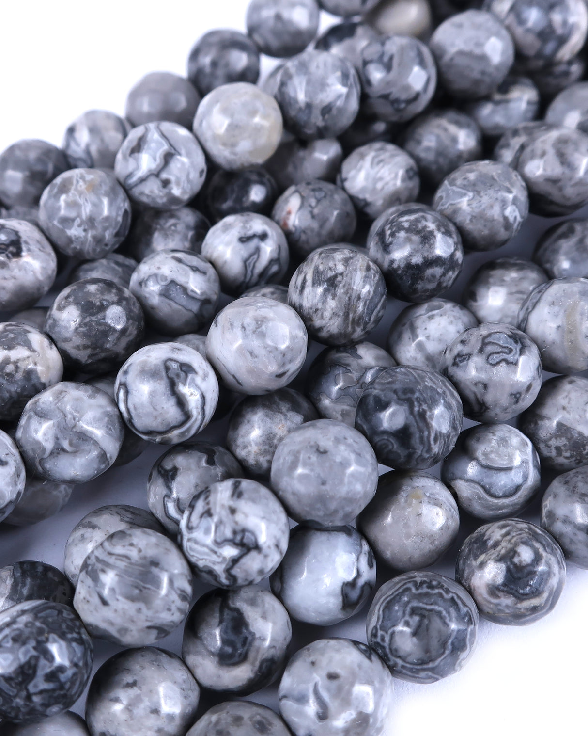 8mm · Faceted · Net Jasper · Round Beads · 15" full strand