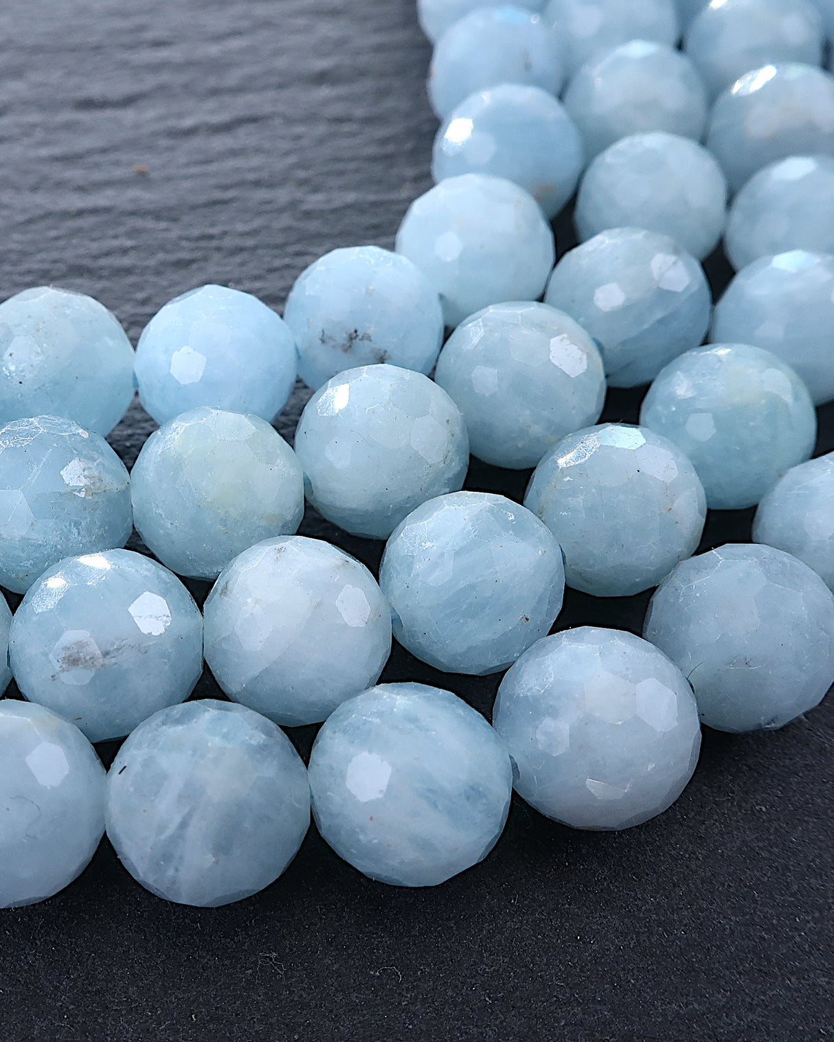 8mm · Faceted · Aquamarine · Round Beads · 15" full strand